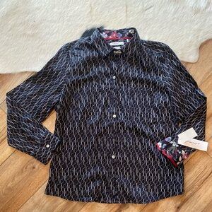 Foxcroft Allover Wine Glass Button Up LS Casual Dress Shirt in black